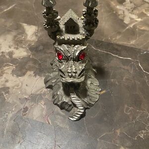 Gothic Dragon Castle Figurine with Red Gem Eyes /Pewter